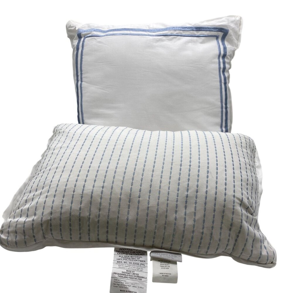 Shabby Chic throw pillow lot white blue embroidered trim cotton pair lot 2 bedro